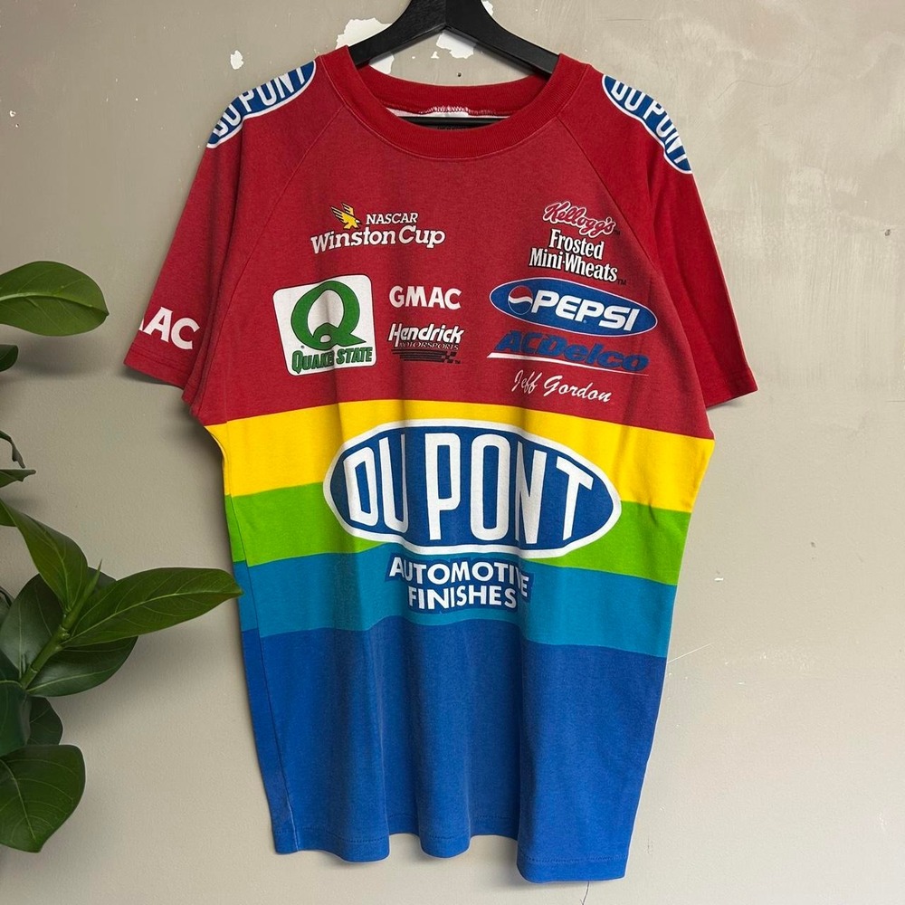 Vintage 90s Chase Authentics Jeff Gordon Rainbow DuPont NASCAR Racing Shirt XL